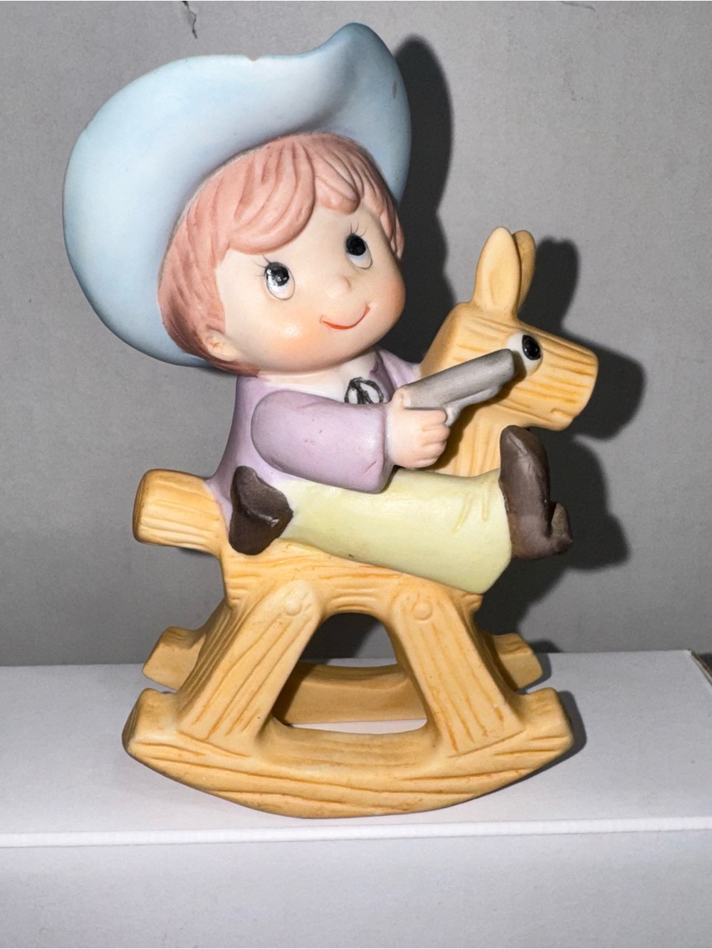 VTG Homco 1417 Cowboy Cowgirl on Rocking Horse Figurines Set Pair 1980s Bisque